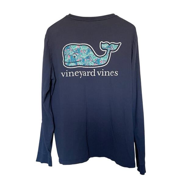 Vineyard Vines Beach Whale Pocket Logo Tee Navy Blue T-Shirt Size L Casual - Picture 1 of 5